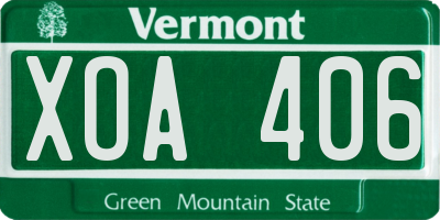 VT license plate XOA406