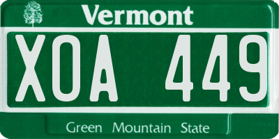 VT license plate XOA449
