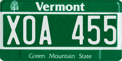 VT license plate XOA455