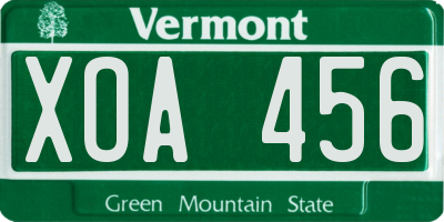 VT license plate XOA456