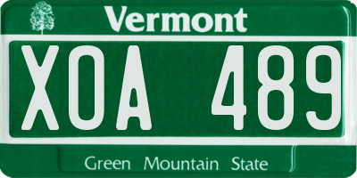 VT license plate XOA489