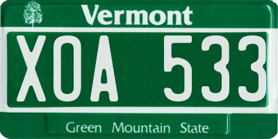 VT license plate XOA533