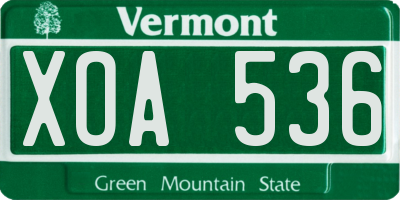 VT license plate XOA536