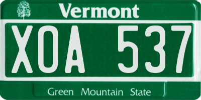 VT license plate XOA537