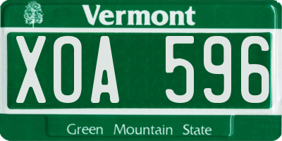 VT license plate XOA596