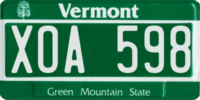 VT license plate XOA598