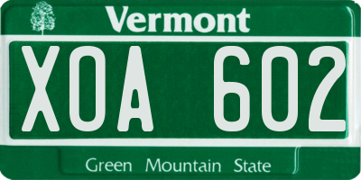VT license plate XOA602