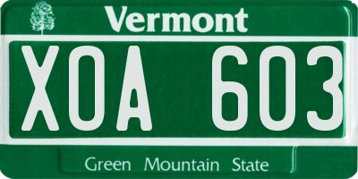VT license plate XOA603