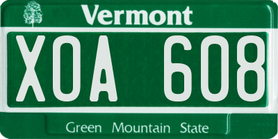 VT license plate XOA608