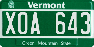 VT license plate XOA643