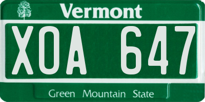 VT license plate XOA647