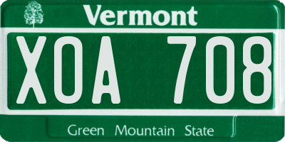 VT license plate XOA708