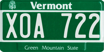 VT license plate XOA722