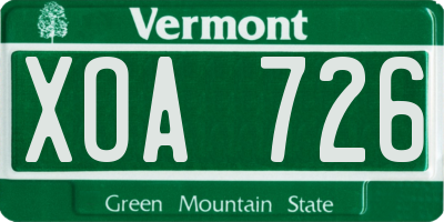 VT license plate XOA726