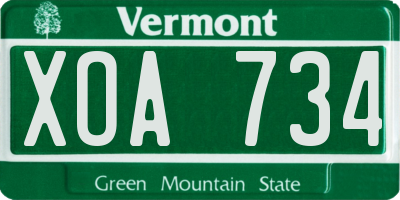 VT license plate XOA734