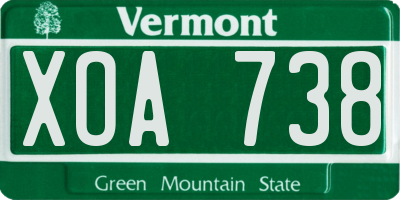 VT license plate XOA738