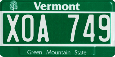 VT license plate XOA749