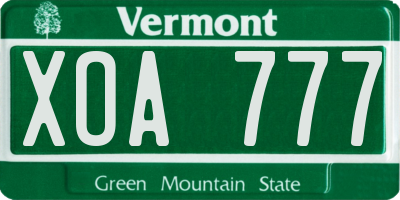 VT license plate XOA777
