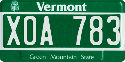 VT license plate XOA783