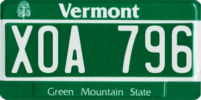 VT license plate XOA796