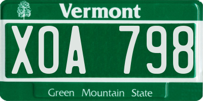 VT license plate XOA798