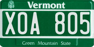 VT license plate XOA805