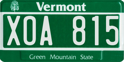 VT license plate XOA815