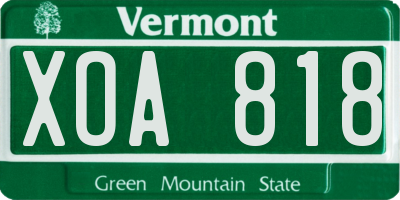 VT license plate XOA818