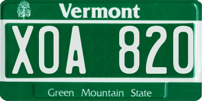 VT license plate XOA820