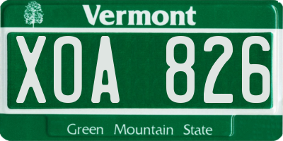 VT license plate XOA826