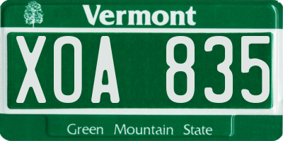 VT license plate XOA835