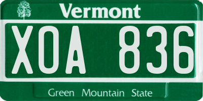 VT license plate XOA836