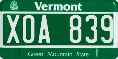 VT license plate XOA839