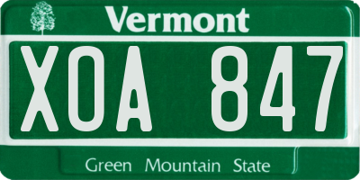 VT license plate XOA847