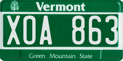 VT license plate XOA863