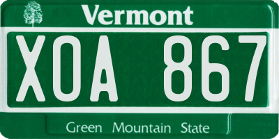 VT license plate XOA867