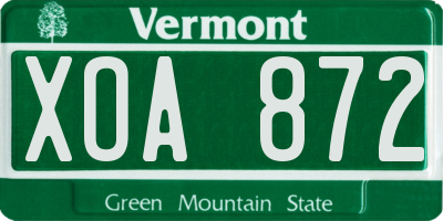 VT license plate XOA872
