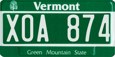 VT license plate XOA874