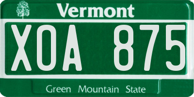 VT license plate XOA875