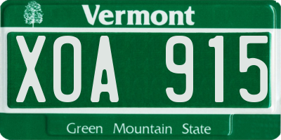 VT license plate XOA915