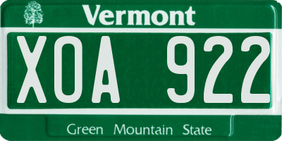 VT license plate XOA922