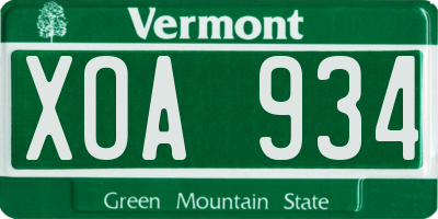 VT license plate XOA934