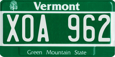 VT license plate XOA962