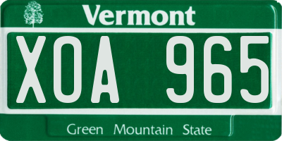 VT license plate XOA965