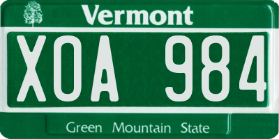 VT license plate XOA984