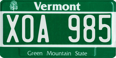 VT license plate XOA985