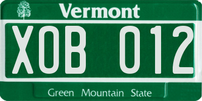 VT license plate XOB012