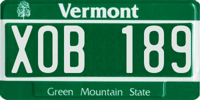 VT license plate XOB189