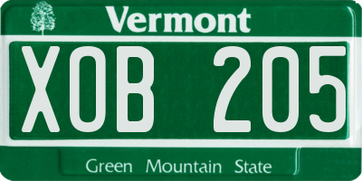 VT license plate XOB205