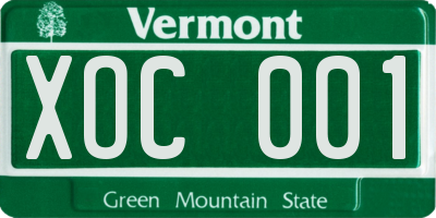 VT license plate XOC001